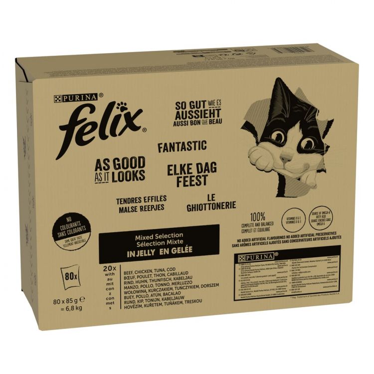 Felix Fantastic kapsičky pre mačky hovädzie, kura, tuniak, treska v želé 80x85 g
