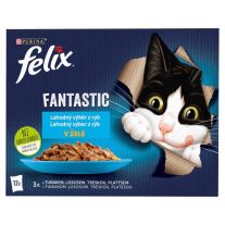Felix Fantastic kapsičky pre mačky losos, platýs, tuniak, treska v želé 12×85 g
