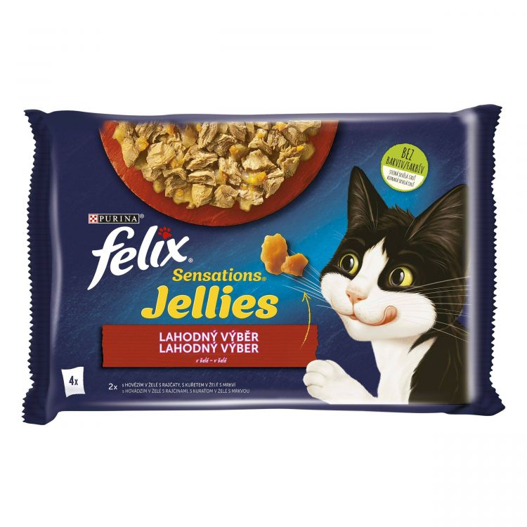 Felix Sensations Jellies kapsičky pre mačky hovädzie, kura v želé 4x85 g