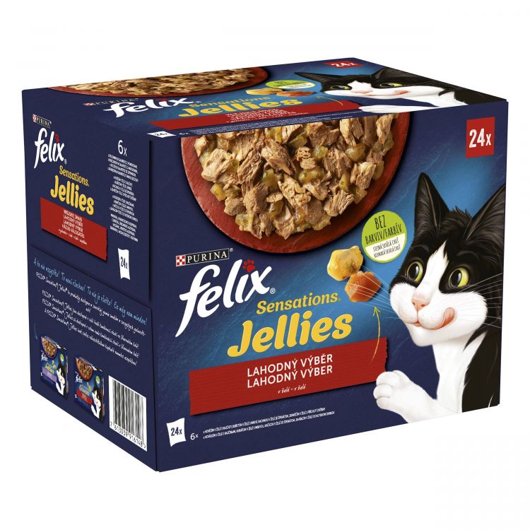 FELIX Sensations Jellies Cat Multipack hovädzie s rajčinami/ kura s mrkvou/ kačica/ jahňacie v och. Želé (24x85 g)