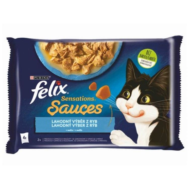 Felix Sensations Sauces kapsičky pre mačky treska, sardinky v omáčke 4x85 g