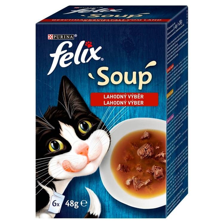 Felix Soup polievky pre mačky hovädzie, kura, jahňacie 6x48 g