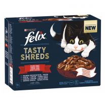 Felix Tasty Shreds kapsičky pre mačky hovädzie, kura, kačica, morka v šťave 12x80 g