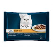GOURMET PERLE Cat Duo Multipack kura s hovädzim/morka s jahňacim/teľacie s kačicou/kralik so zverinou (4x85 g)