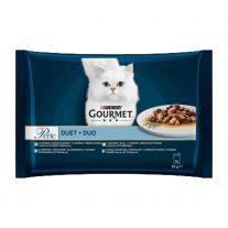 GOURMET PERLE Cat Duo Multipack losos s treskou/morske ryby s tuniakem/losos s belomäsymi rybami/sardinky s tuniakem (4x85 g)