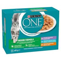 Purina ONE Indoor kapsičky pre mačky kura, tuniak, teľacie v šťave 12×85 g