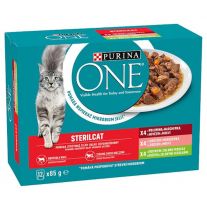 Purina ONE Sterilised kapsičky pre mačky hovädzie, losos, morka v šťave 12×85 g