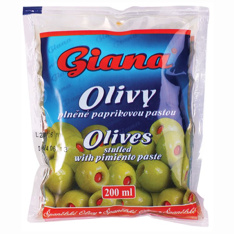 GIANA  Zelené olivy plnené paprikou 195g