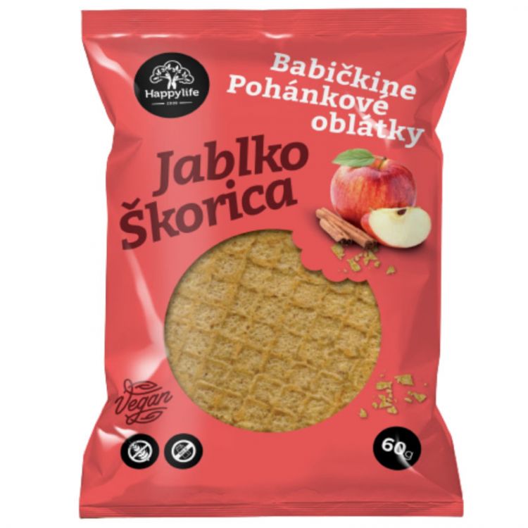 HAPPYLIFE Babičkine pohánkové oblátky jablko - škorica 60g