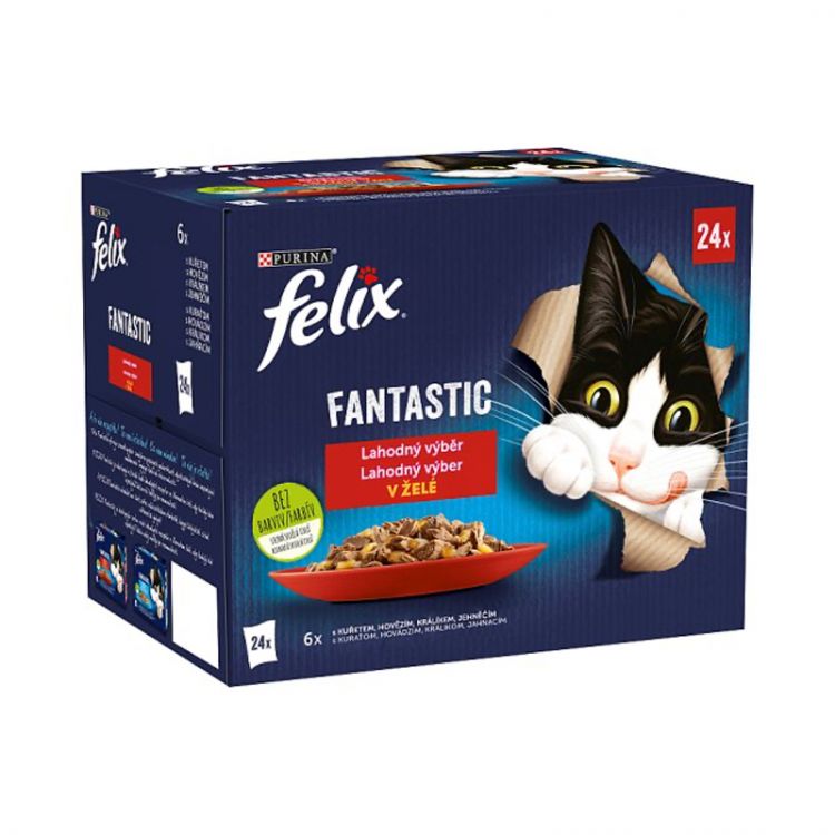 Felix Fantastic kapsičky pre mačky kura, hovädzie, králik, jahňacie v želé 24x85 g