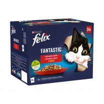 Felix Fantastic kapsičky pre mačky kura, hovädzie, králik, jahňacie v želé 24x85 g