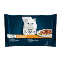 GOURMET PERLE Cat Multipack mini filetky morka/tuniak/kačica/jehňacie v šťave (4x85 g)