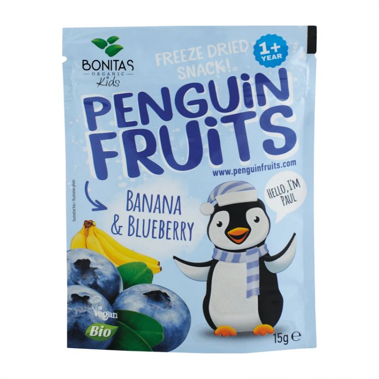 Bonitas Penguin Fruits - BIO zmes sušených banánov a čučoriedok 15 g