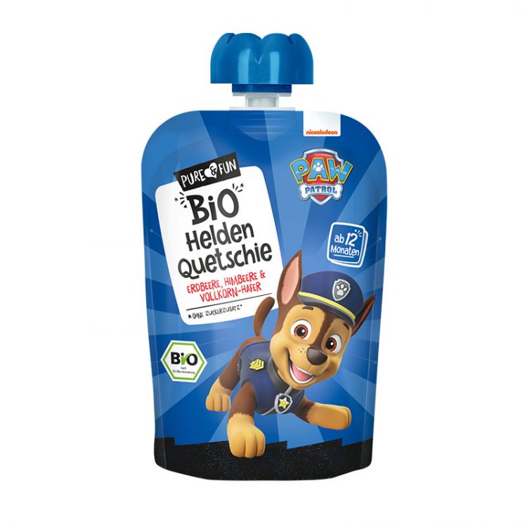 PURE & FUN Bio ovocná kapsička Paw Patrol Chase - Jahoda Malina a celozrnné vločky 100 g
