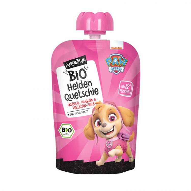 PURE & FUN Bio ovocná kapsička Paw Patrol Syke - Jahoda Malina a celozrnné vločky 100 g