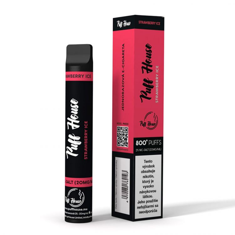 Puff House Strawberry Ice Jednorázová e-cigareta,800+ potiahnutí