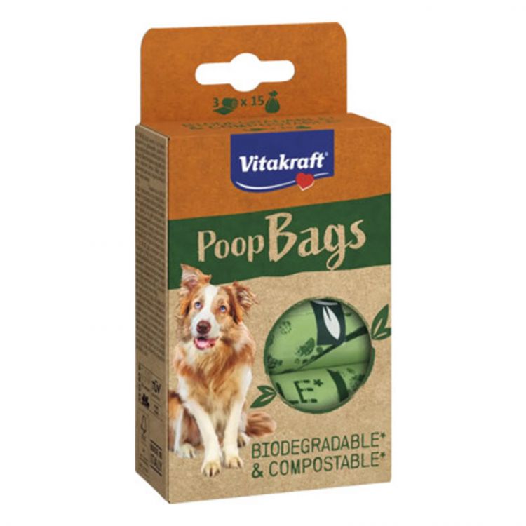 Vitakraft Poop Bags 3x15 ks, kompostovateľné vrecká na psie výkaly