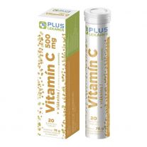 Plus Lekáreň Vitamín C 500 mg + vláknina, výživový doplnok s príchuťou pomaranča, 76 g, 20 šumivých tabliet
