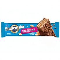 ORION ŠTUDENTSKÁ PEČAŤ Arašidová oblátka máčaná v mliečnej čokoláde s arašidovou náplňou a kúskami arašidov 31g