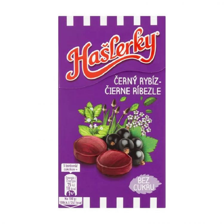 Hašlerky Čierne ríbezle, cukríky s príchuťou bylín, mentolu a čiernych ríbezlí 35 g