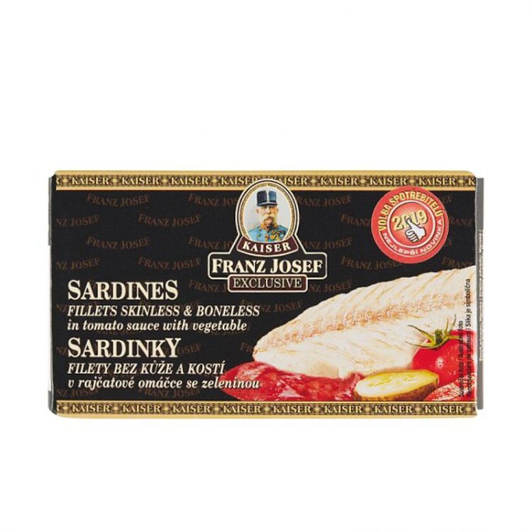 Franz Josef Sardinky filety v paradajkovej omáčke so zeleninou 90g