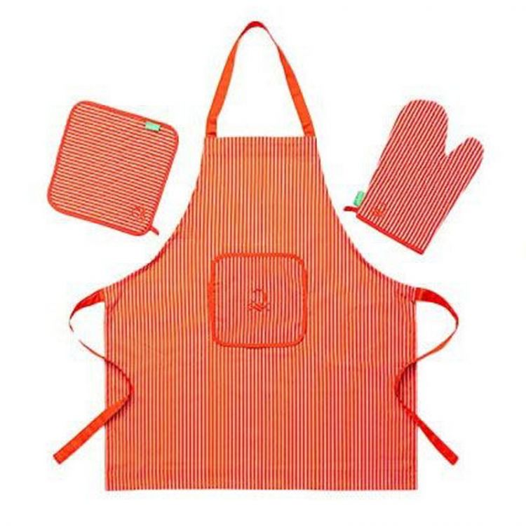 Benetton Sada 3ks Zástera Rukavica Chňapka 100% Bavlna Červená