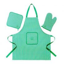 Benetton Sada 3KS Zástera Rukavica Chňapka 100% Bavlna Zelená