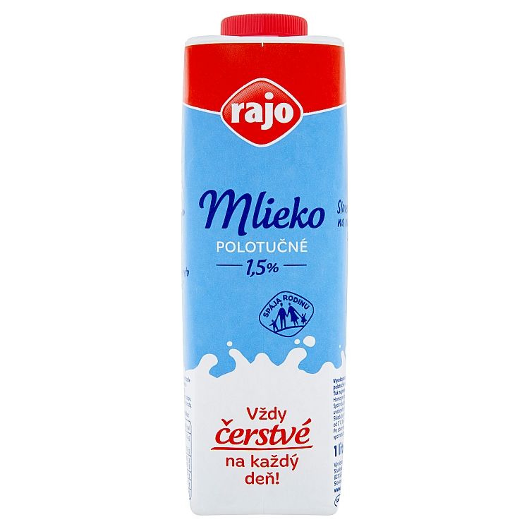 Rajo Mlieko čerstvé polotučné 1,5% 1 l