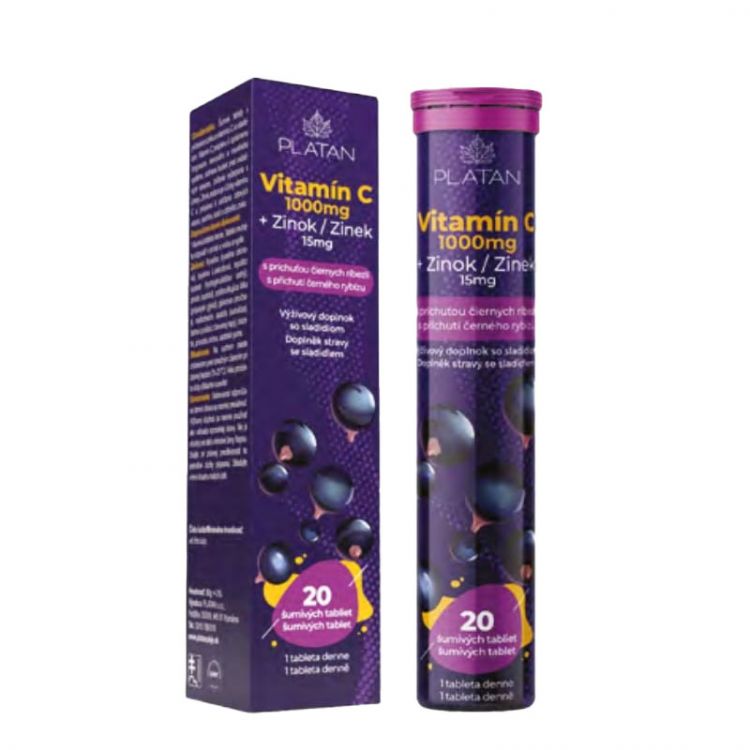 PLATAN Vitamín C + Zinok šumivé tablety s príchuťou čiernzch ríbezlí 80g