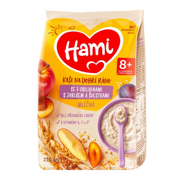 HAMI Mliečna kaša so 7 obilninami s jablkom a slivkami 210 g