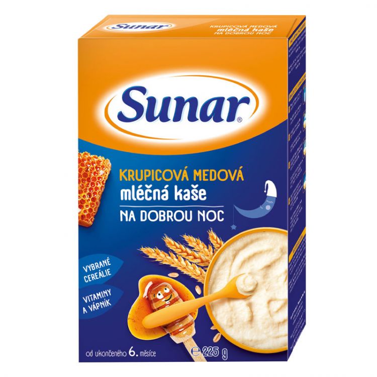 Sunar mliečna kaša krupicová príchuť medová na dobrú noc 210 g