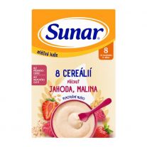 Sunar mliečna kaša 8 cereálií príchuť jahoda, malina 210 g