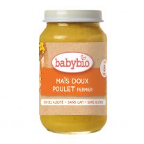 BABYBIO bio sladká kukurica s farmárskym kuracím mäsom 200 g