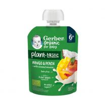GERBER Organic ovocná kapsička mango a broskyňa s kokosovým mliekom 80 g