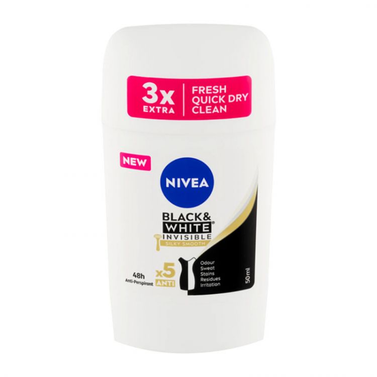 Nivea tuhý antiperspirant Silky Smooth Black&White 50ml