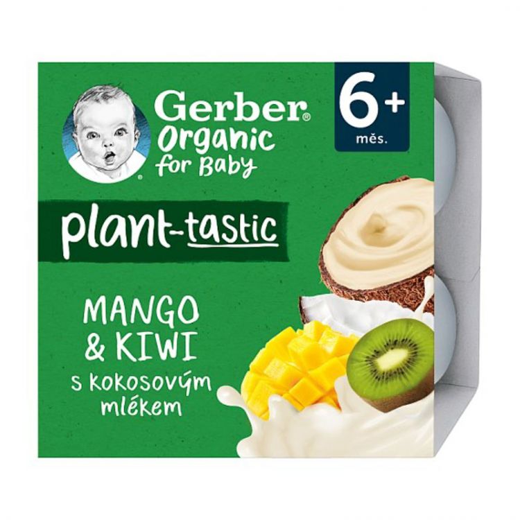 GERBER Organic 100% rastlinný dezert mango a kiwi s kokosovým mliekom 4 x 90 g