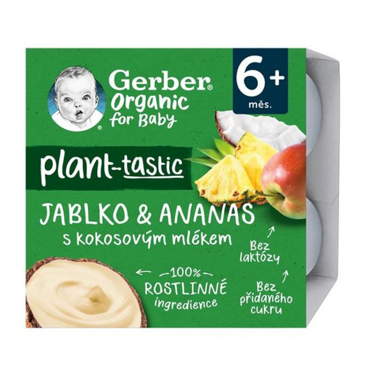 GERBER Organic 100% rastlinný dezert jablko a ananás s kokosovým mliekom 4 x 90 g