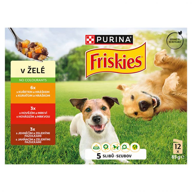 Friskies Adult kapsičky pre psov hovädzie, kura, jahňacie v želé 12x85 g
