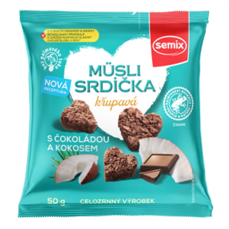Semix Musli srdiečka s čokoládou a kokosom 50g