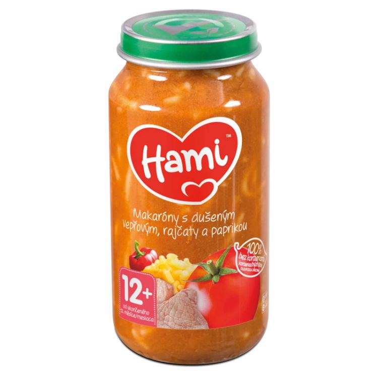 Hami príkrm Makaróny s duseným bravčovým, paradajkami a paprikou 250g, od 12+ mesiac