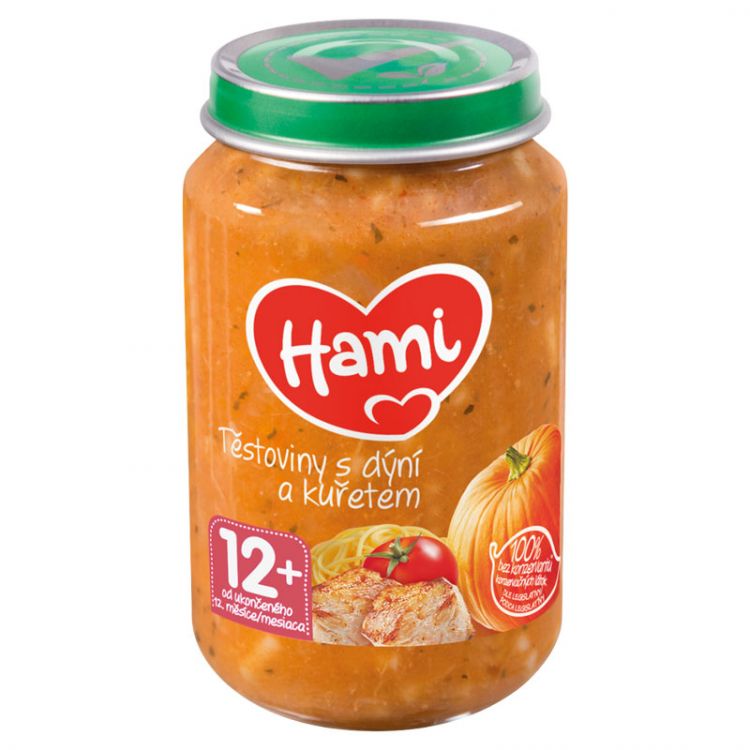 Hami mäsozeleninový príkrm Cestoviny s tekvicou a kuraťom 200 g, od 12+ mesiac
