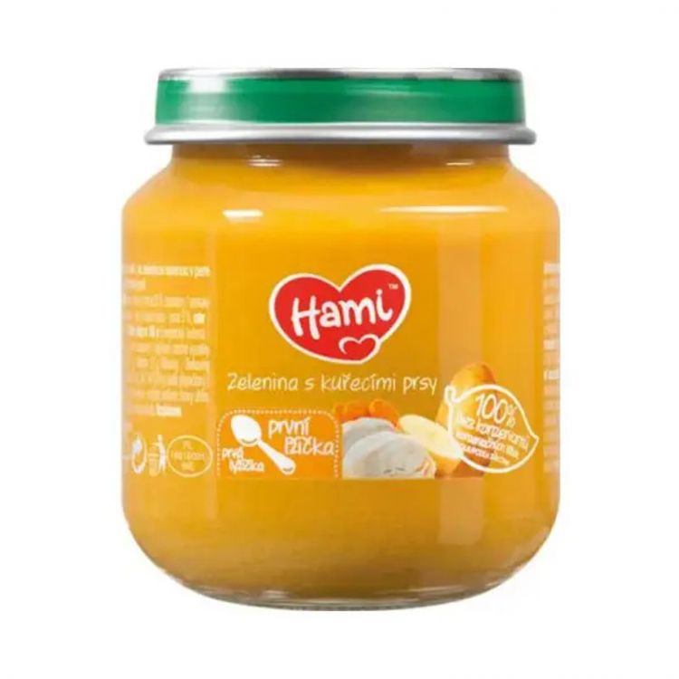 Hami príkrm Zelenina s kuracími prsiami 125g, prvá lyžička