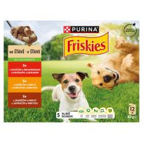 Friskies Dog ADULT Multipack (12x85g) - hovädzie/kura/ jahňacie v šťave
