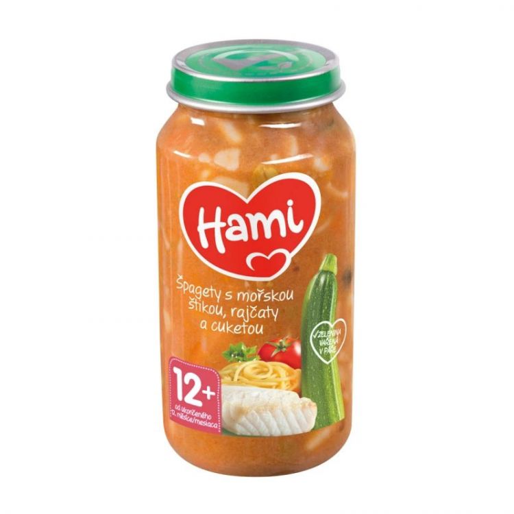 Hami príkrm Špagety s merlúzou, paradajkami a cuketou 250g, od 12+ mesiac