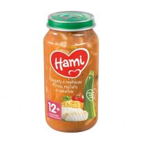 Hami príkrm Špagety s merlúzou, paradajkami a cuketou 250g, od 12+ mesiac
