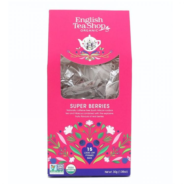 English Tea Shop Bio Super ovocný čaj 15 kusov biologicky odbúrateľných pyramidek čaju 15 x 2 g