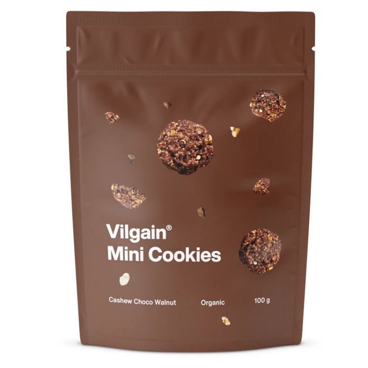 Vilgain Organické mini cookies kešu, čokoláda a vlašské orechy 100g
