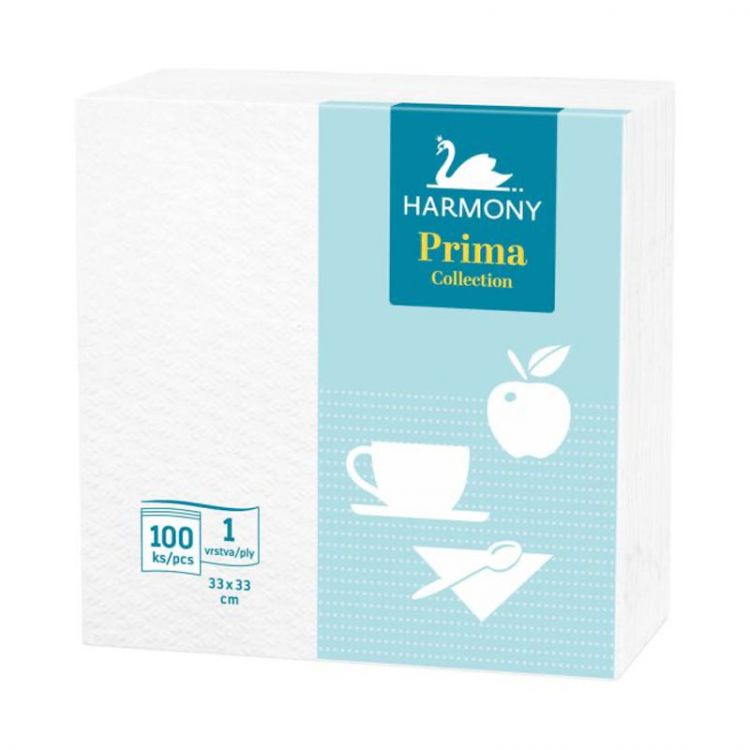 Obrúsky Harmony Prima biele, 1 vrstv. 33x33, 100ks/bal