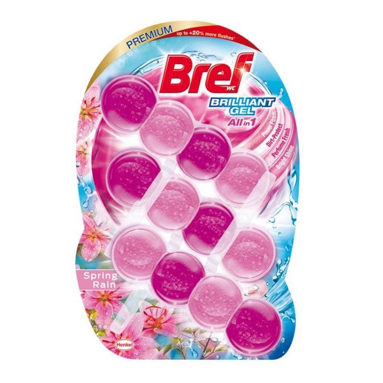 Bref toilet freshener gel 3x42 g Brilliant Allin1 Spring Rain