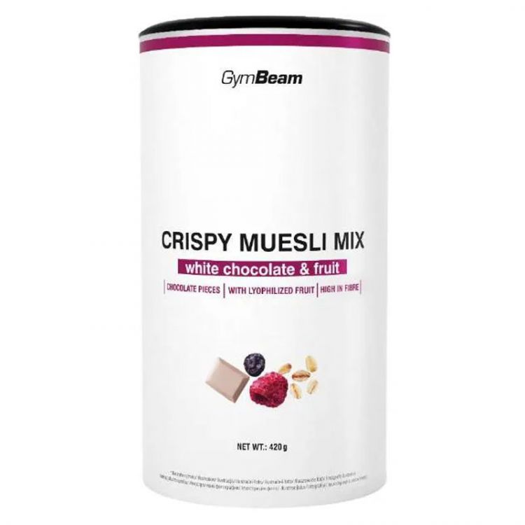 GymBeam Crispy Muesli Mix biela čokoláda a ovocie 420 g